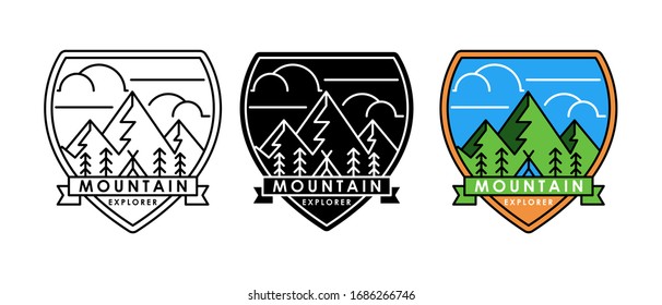 Set of Mountain logo vector illustration. Mountain badge design vector template design. Trendy Mountains logo design vector illustration template for Outdoor Adventure.