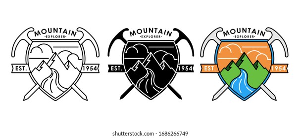 Set von Mountain Logo Vektorillustration Illustration. Design der Vektorillustration für Gebirgsabzeichen Trendy Mountains Logo Design Vektorillustration Illustration Vorlage für Outdoor Adventure.