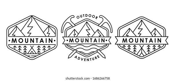 Set of Mountain logo vector illustration. Mountain badge design vector template design. Trendy Mountains logo design vector illustration template for Outdoor Adventure.