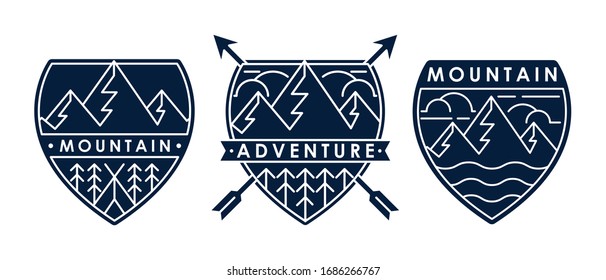 Conjunto de ilustración vectorial del logotipo de la montaña. Diseño de placa de montaña vectorial diseño. Diseño del logo de las Montañas de moda, plantilla de ilustración vectorial para Aventura al Aire Libre.