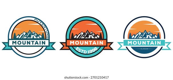 Conjunto de Ilustración vectorial de logotipo de montaña. Plantilla de Vector de diseño de insignia de montaña.