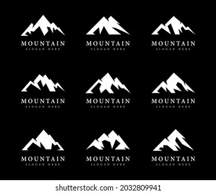 Set of mountain logos isolated on a black background. mountain symbol illustration.