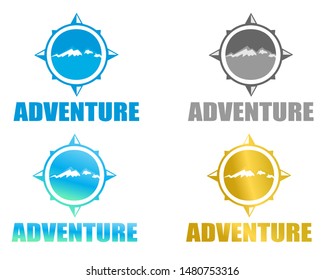 Set of  mountain logo,vector mountain with various colors, blue wave,eco green,black and white color,and gold  color,adventures logo,mountain explorer .mountain badge