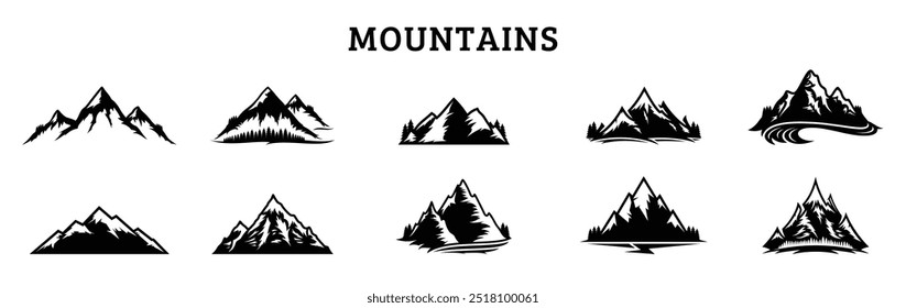Set of mountain and outdoor adventures logo on mountain landscape background