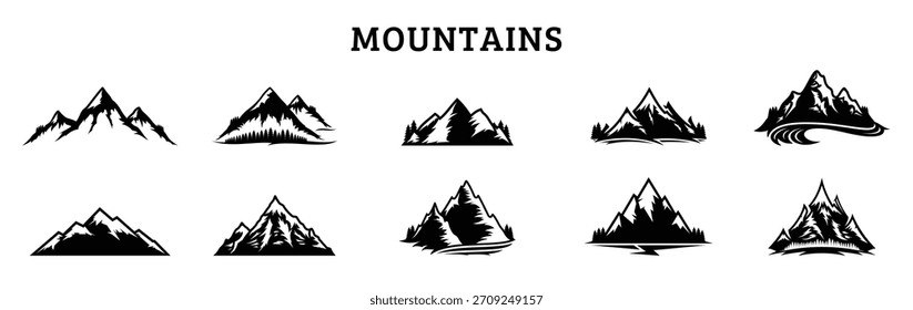 Set of mountain and outdoor adventures logo on mountain landscape background