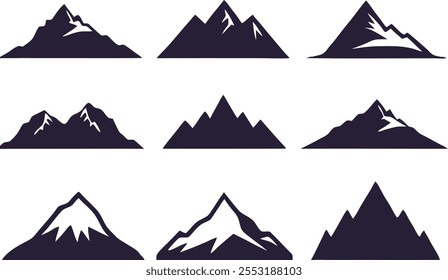 Conjunto de Montanha silhueta exterior abstrato plano de fundo ícone design