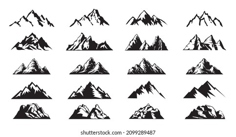 Set Mountain Outline Images. Vector Illustration And Logo.