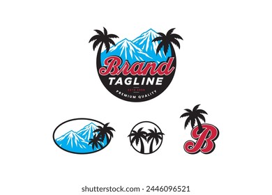 set of mountain and palm with B initial logo design for adventure sport fashion business