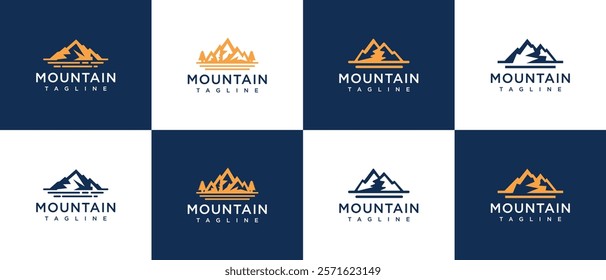 Set Mountain peak logo design illustration. outdoor adventure mountain icon collection.