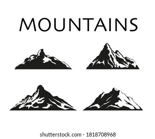 Conjunto de formas de pico de montaña aisladas sobre fondo blanco. Ilustración plana vectorial.