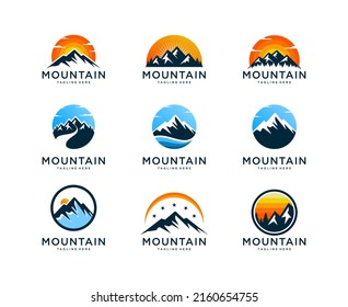 Set von Mountain Peaks Fluss Creek Einfaches Logo-Design Vektor