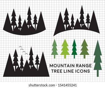 A set of mountain range and forest icons