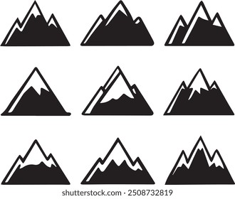 a set mountain range silhouettes in black and white background