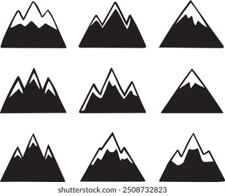 a set mountain range silhouettes in black and white background