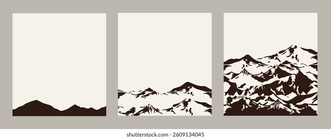 Set of mountain ranges vector illustration. Minimal vector printable backdrop ideas for textile, home decor, banner, template, brochure, flyer. Vector illustration.