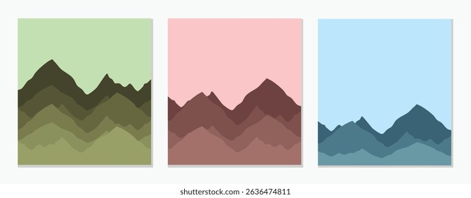 Set of mountain ranges vector illustration. Monochromatic backdrop hill top ideas for textile, home decor, oil painting, Carpet and rugs, template, brochure, poster, banner. Vector illustration.