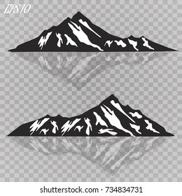 Set of mountain ridges silhouettes on white background. Outdoor and travel concept. Vector Illustration.