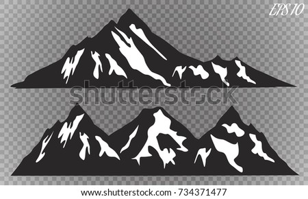 Set of mountain ridges silhouettes on white background. Outdoor and travel concept. Vector Illustration.