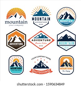 Set Of Mountain and Sea for Outdoor Adventure Emblem Logo design inspiration Hiking, vintage mountain  logo design inspiration, vintage colorful mountain