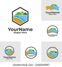 Set Of Mountain With Sea View Logo Design Vector Template, Mountain And Sea Logo Concepts Illustration.