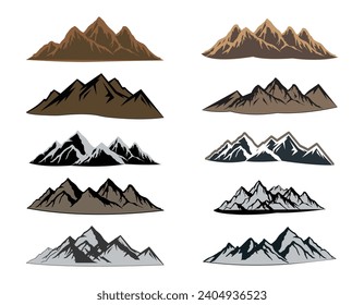 Set of mountain shapes isolated on a white background—vector illustration.