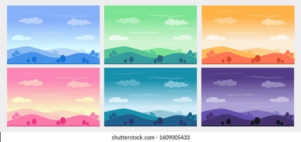 Set of mountain silhouette background Vector with a variety of beautiful colors. Simple and modern landscape background suitable for gaming applications and others