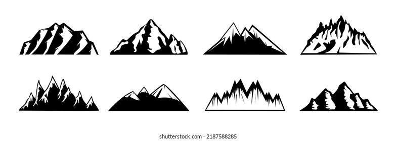 set of mountain silhouette. Hand Drawn Mountain Isolated. Collection of mountain shapes. mountain icon drawing.
