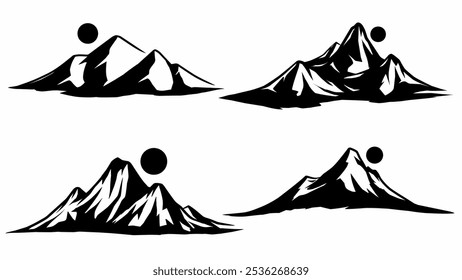 set of mountain silhouette with sun vector illustration 
