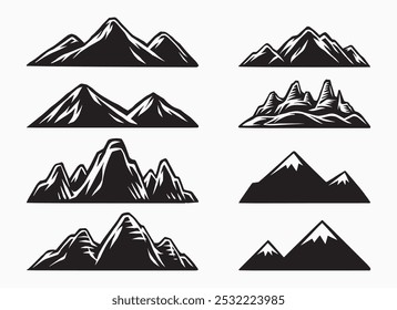 Conjunto de silueta de montaña. Ilustración vectorial. Diseño de logotipo, insignia, camiseta para senderismo y aventura marca