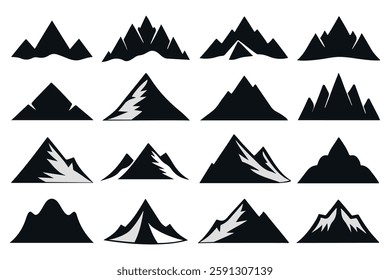 set of mountain silhouette vector, peak landscape icon, nature hill graphic