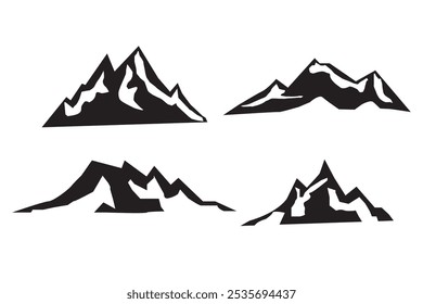 Conjunto de montanha silhueta vetor ilustração simples isolado no fundo branco