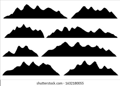 Set of mountain silhouettes isolated on the white background
