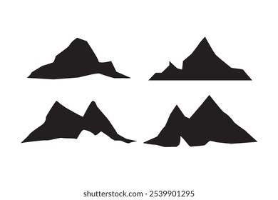 Satz von Bergsilhouetten auf weißem Hintergrund. Outdoor- und Reisekonzept. Vektorgrafik.
