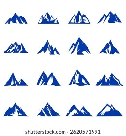 Set of mountain silhouettes. Unique rocky mountains icon or cool logo collection
