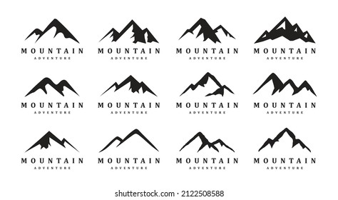 Set Of Mountain Summit Icon Collection, Travel Adventure Landscape Outdoor Logo Design