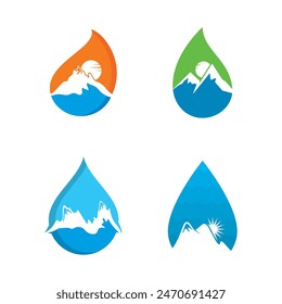 conjunto de diseño de ilustración de icono de Vector de logotipo de caída de agua de montaña