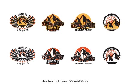 Set of Mountain Winged Heights Summit Designs vector logos