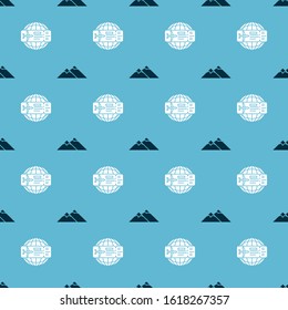 Set Mountains and Airline ticket on seamless pattern. Vector