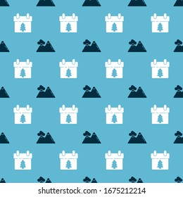 Set Mountains and Calendar on seamless pattern. Vector