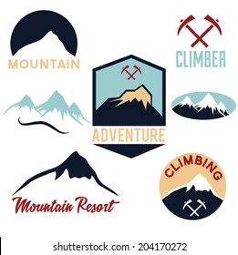 set of mountains and climbing icons 