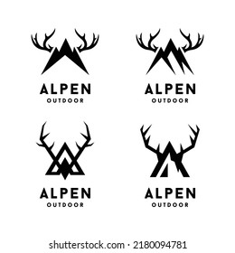 set of mountains and deer antlers logo design