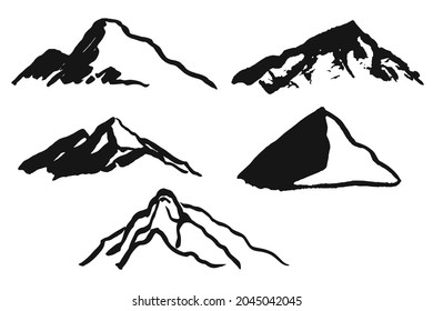 Set of mountains drawings isolated on a white background.