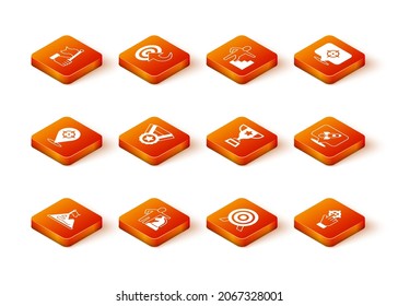 Set Mountains with flag, Chess, Target, Medal, Award cup,  and Rocket ship icon. Vector
