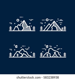 set of mountains in flat line design