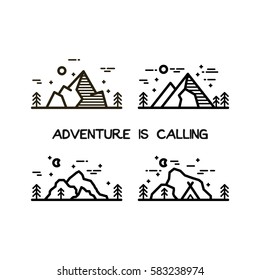 set of mountains in flat line design
