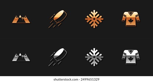 Set Mountains, Hockey puck, Snowflake and jersey icon. Vector