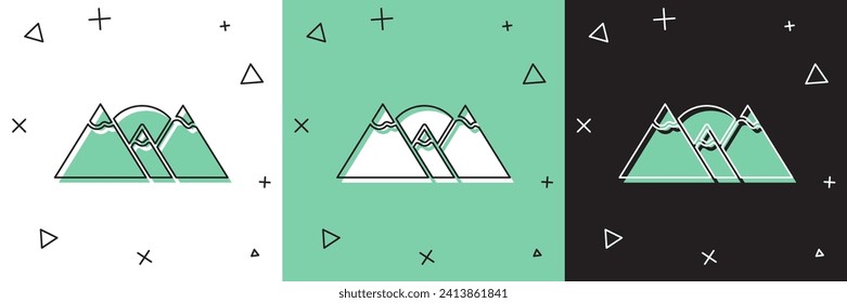 Set Mountains icon isolated on white and green, black background. Symbol of victory or success concept.  Vector