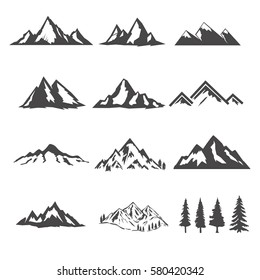 Different Mountain Ranges Silhouette Collection Set Stock Vector ...