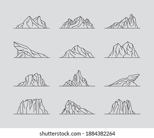 conjunto de plantillas de diseño de logotipo de arte de línea de montañas plantilla vectorial