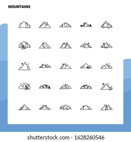 Set of Mountains Line Icon set 25 Icons. Vector Minimalism Style Design Black Icons Set. Linear pictogram pack.